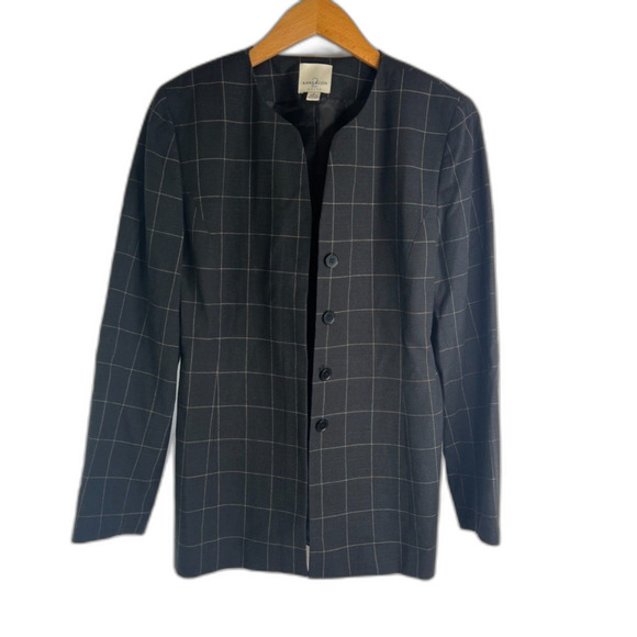 Anne‎ Klein Suits Black Lightly Checkered Lined Blazer Single Breasted Size 6 - Picture 1 of 9